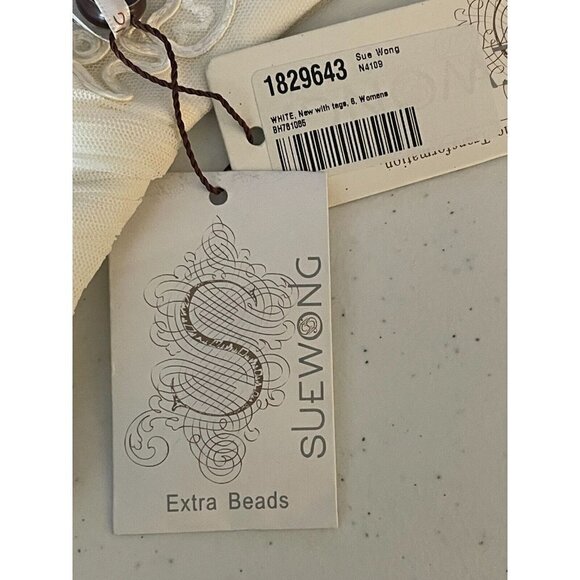 NWT Sue Wong Formal wedding Crystal Beaded White Ivory Knee Length Dress‎ Size 6 - Picture 13 of 16